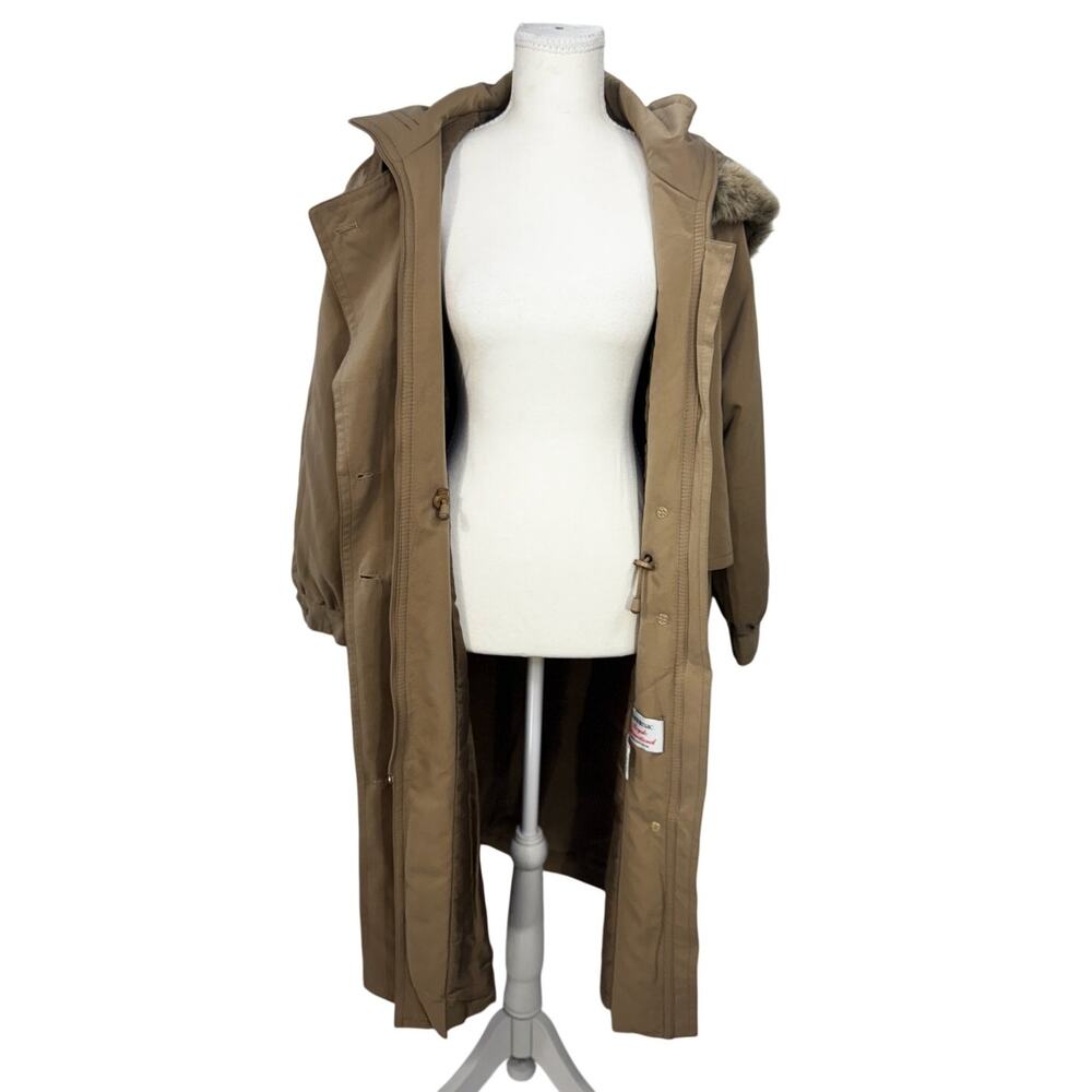 Vintage Camel Maxi Hooded Parka Fur Trim Insulated Winter Coat Made England XL - Picture 4 of 16